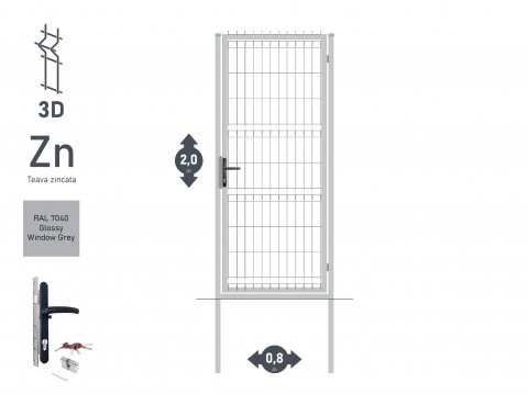 Poarta pietonala OPTIMA 3D Н-2,0m L-0,82m RAL 7040