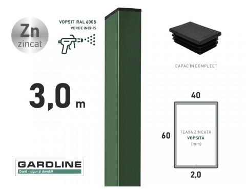Столб оцинкованный 60x40x2,0мм L-3,0м RAL 6005