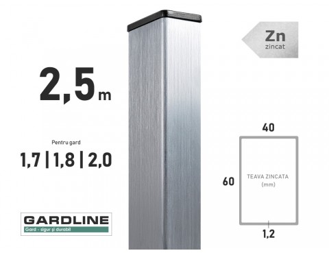 Stalp zincat 60x40x1,2mm L-2,5m
