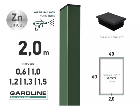 Столб оцинкованный 60x40x2,0мм L-2,0м RAL 6005
