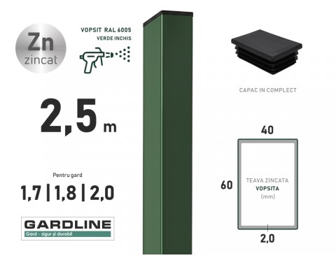 Столб оцинкованный 60x40x2,0мм L-2,5м RAL 6005