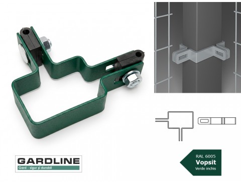Colier prindere panou intermediar pe stalp 60x40mm zincat și vopsit RAL6005