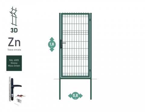 Poarta pietonala OPTIMA 3D Н-1,8m L-0,82m RAL 6005