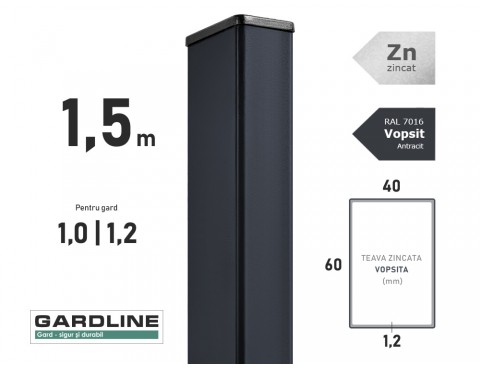 Stalp zincat 60x40x1,2mm L-1,5m RAL 7016