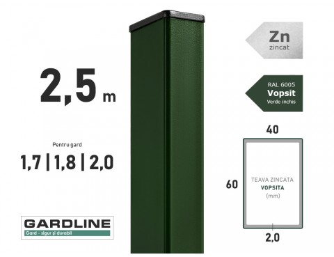 Stalp zincat 60x40x2,0mm L-2,5m RAL 6005