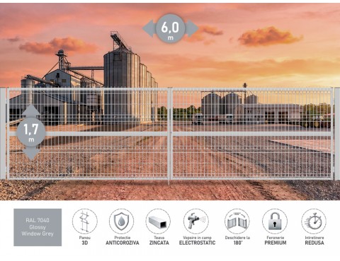 Poarta metalica batanta OPTIMA 3D H-1,7m L-6,0m RAL 7040