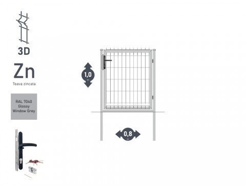 Poarta pietonala OPTIMA 3D Н-1,0m L-0,82m RAL 7040