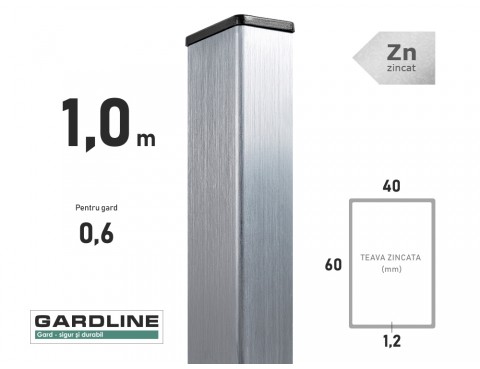Stalp zincat 60x40x1,2mm L-1,0m