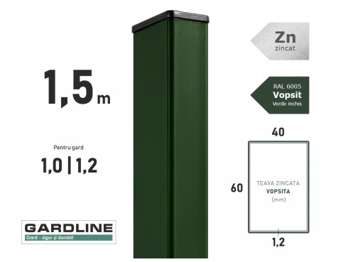 Stalp zincat 60x40x1,2mm L-1,5m RAL 6005