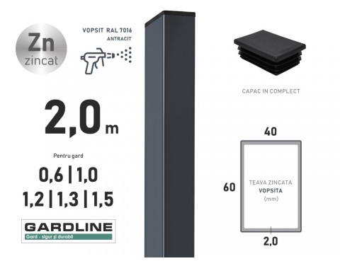 Столб оцинкованный 60x40x2,0мм L-2,0м RAL 7016