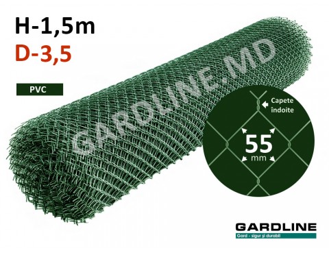 Сетка Рабица ОЦ+ПВХ Зеленая 55х55мм D-3,5мм H-1,5м L-10м