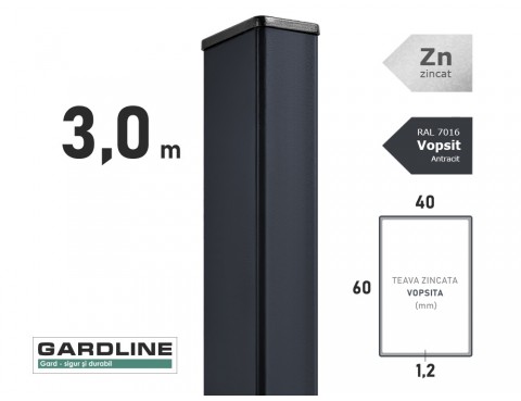 Stalp zincat 60x40x1,2mm L-3,0m RAL 7016