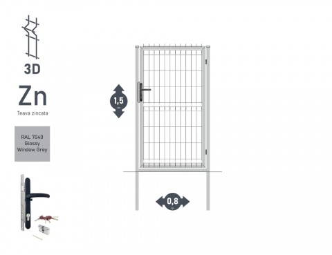Poarta pietonala OPTIMA 3D Н-1,5m L-0,82m RAL 7040