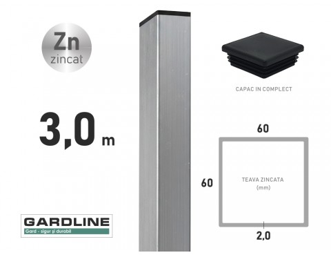 Stalp zincat 60x60x2,0mm L-3,0m