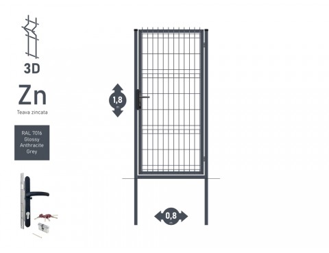 Poarta pietonala OPTIMA 3D Н-1,8m L-0,82m RAL 7016