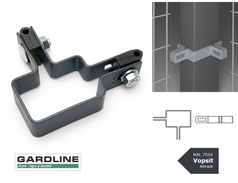 Colier prindere panou intermediar pe stalp 60x40mm zincat și vopsit RAL7016