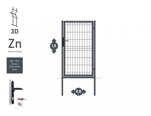 Poarta pietonala OPTIMA 3D Н-1,5m L-0,82m RAL 7016