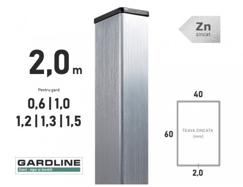 Stalp zincat 60x40x2,0mm L-2,0m