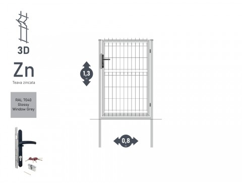 Poarta pietonala OPTIMA 3D Н-1,3m L-0,82m RAL 7040