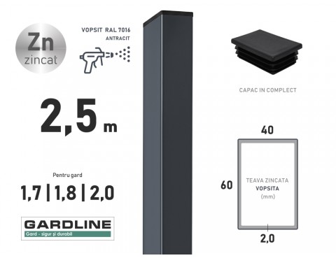 Столб оцинкованный 60x40x2,0мм L-2,5м RAL 7016