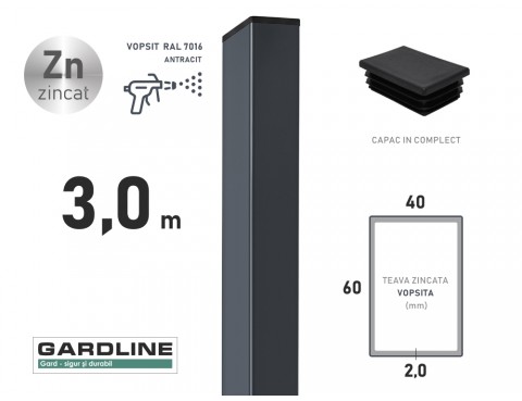 Столб оцинкованный 60x40x2,0мм L-3,0м RAL 7016