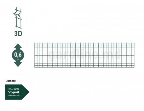 Panou gard bordurat zincat și vopsit ECO D-3,2 Н-0,6m L-2,5m RAL 6005