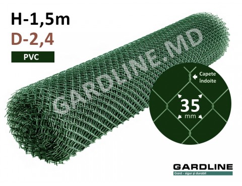 Сетка Рабица ПВХ Зеленая 35х35мм D-2,4мм H-1,5м L-10м