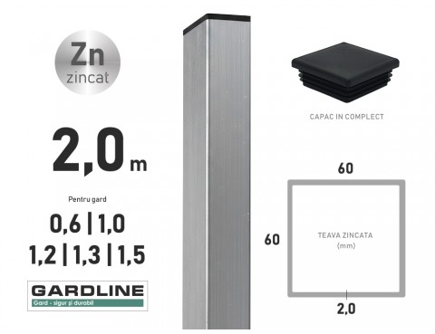 Stalp zincat 60x60x2,0mm L-2,0m