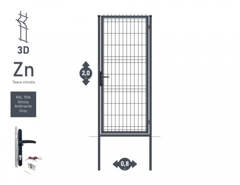Poarta pietonala OPTIMA 3D Н-2,0m L-0,82m RAL 7016