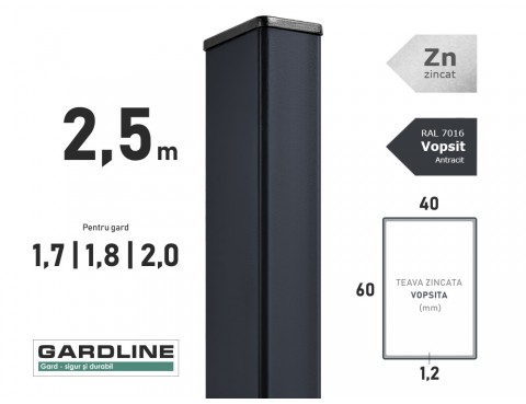 Stalp zincat 60x40x1,2mm L-2,5m RAL 7016