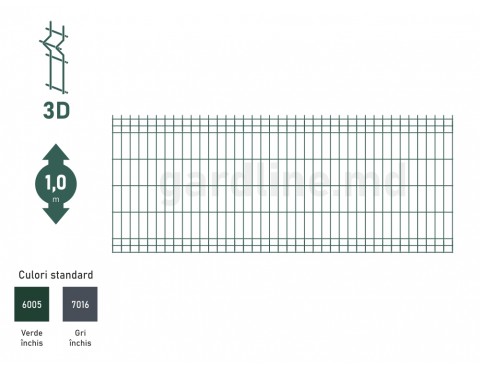 Panou gard bordurat zincat și vopsit OPTIMA Н-1,0m L-2,5m RAL6005