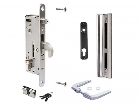 H-METALSET 80M – Set complet cu broască încastrată din oțel inoxidabil, destinată porților din oțel sau aluminiu.