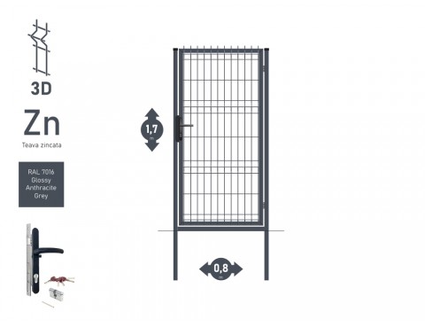 Poarta pietonala OPTIMA 3D Н-1,7m L-0,82m RAL 7016